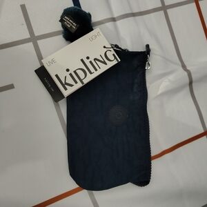 Kipling Blue Pouch with Pom-Pom
